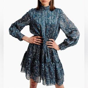 Molly Bracken Blue and White Paisley Long Sleeve Dress